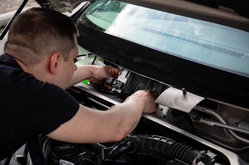 Auto glass technician working on a vehicle